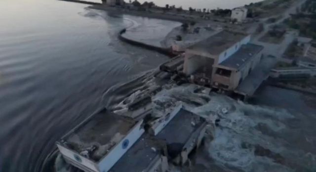 A general view of the Nova Kakhovka dam that was breached in Kherson region, Ukraine June 6, 2023