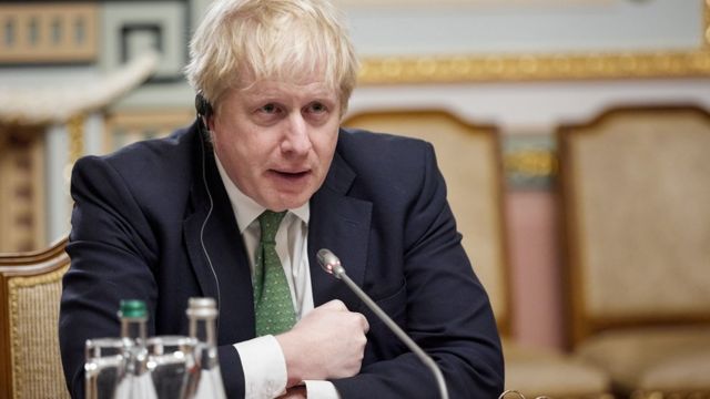 Boris Johnson em Kiev em 1º de fevereiro de 2022