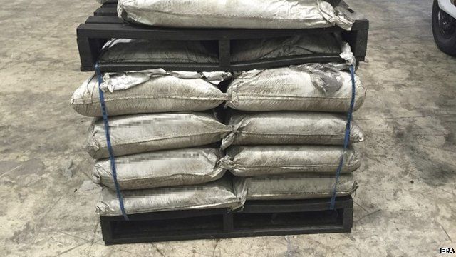 A handout photo released by Spanish National Police Deptartment on 11 December 2015 of one of the pallets made of cocaine