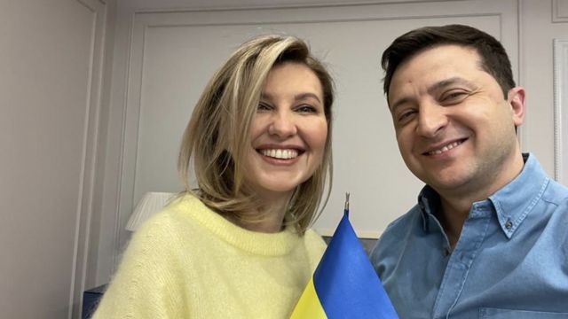 A photo of Ukrainian President Volodymyr Zelensky and his wife Olena Zelenska.