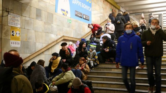 Residents seeking shelter in a metro station