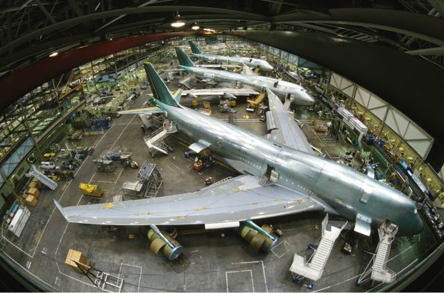 Illustration: Boeing In Seattle, United States In April, 1998 - Seattle Everett: B-747-400 Assembly Line. (Photo by Etienne DE MALGLAIVE/Gamma-Rapho via Getty Images)