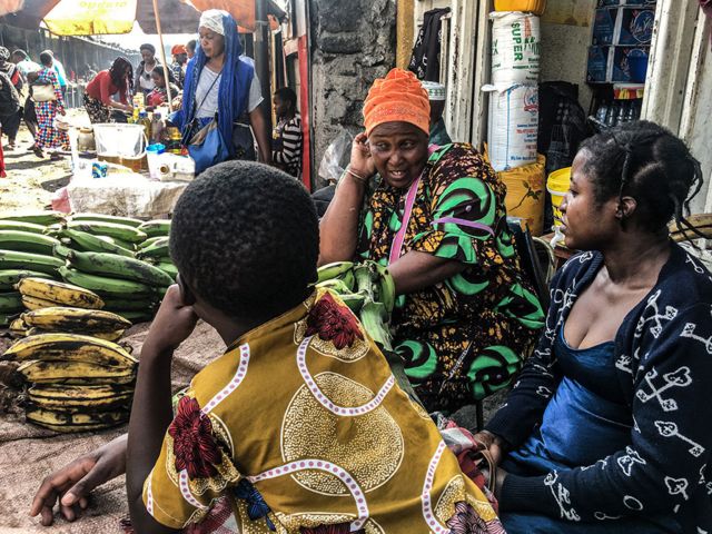Vendors at a street market in Goma