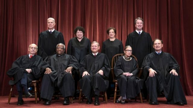 Registro dos nove ministros da Suprema Corte dos EUA em 2018