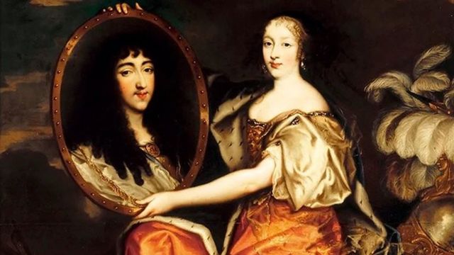 Henrietta, hermana del rey Carlos II de Inglaterra, sostiene un retrato de su esposo, el hermano del rey Luis XIV. La participación de la duquesa de Orleans en negociaciones secretas puede haber sido la razón por la que Eustache fue encarcelado de por vida.