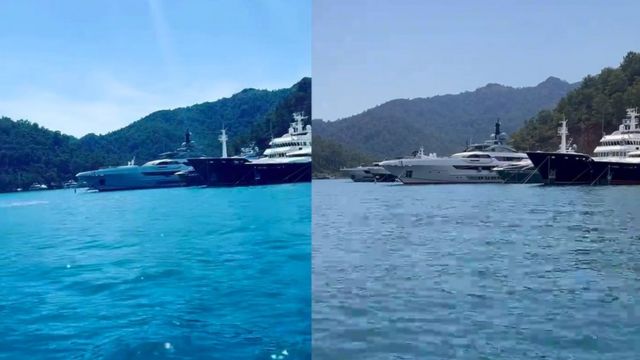 Duas imagens do Instagram da Galactica Super Nova no porto de Göcek