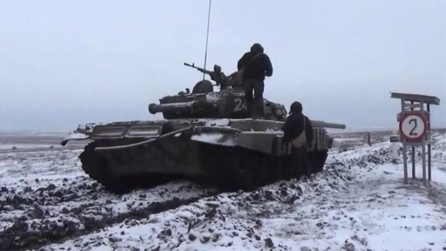Picha ya kifaru kilicho na karibu na mpaka wa Ukraine 14 Januari (2022)