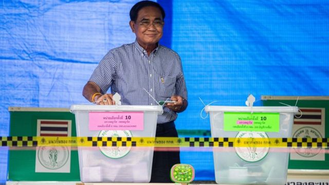Thai Prime Minister Prayuth Chan-O-Cha cast his vote in Bangkok early on Sunday