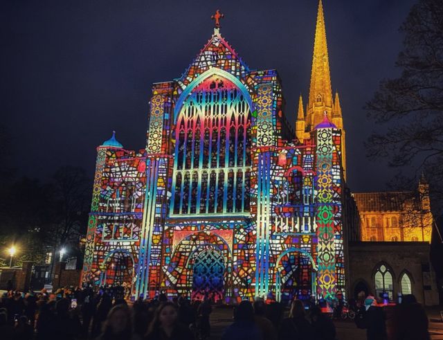 Love Always Wins projection on Norwich Cathedral