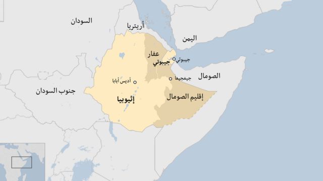 خارطة تبين إقليم الصومال وإثيوبيا