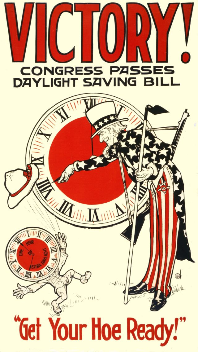 پوستر استقبال از تصویب قانون تغییر ساعت در کنگره آمریکا، در سال ۱۹۱۸