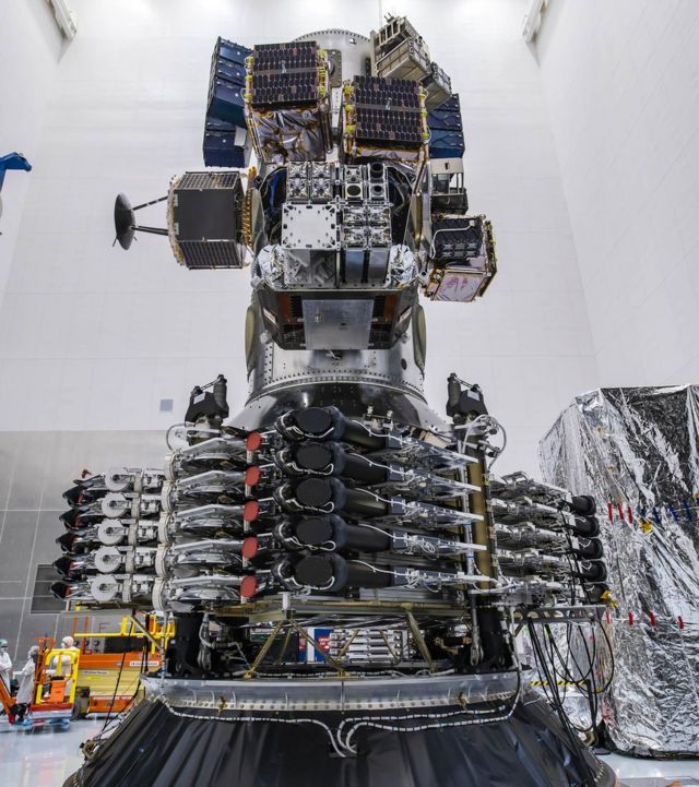 卫星被装配到一台分配器（dispenser）中，随火箭升空到指定高度时，依次将卫星发射到轨道上。(photo:BBC)