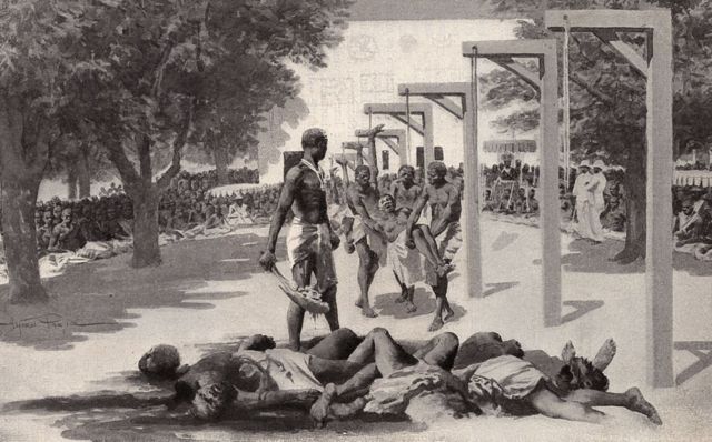 Sacrificio de esclavos en el Reino de Dahomey, 1890.