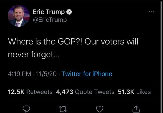 Un tuit de Eric Trump