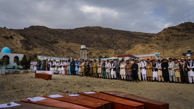 Funeral prayers for the victims of the US air strike on a house in Kabul