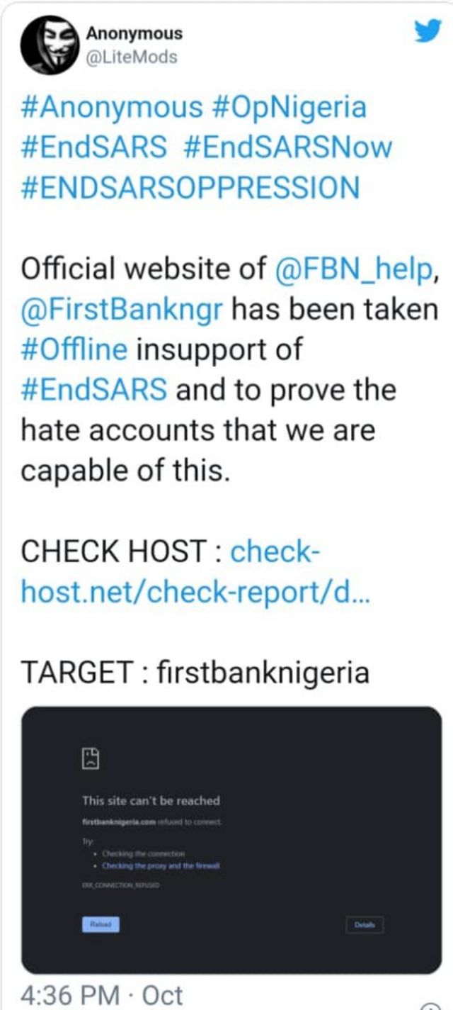 Anonymous hack First Bank Nigeria Plc