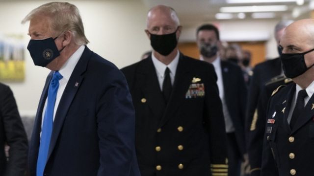 President Trump wearing a mask at Walter Reed military hospital, 11 July 2020