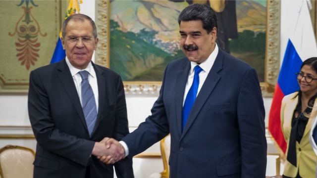 Sergéi Lavrov, Nicolás Maduro y Delcy Rodríguez