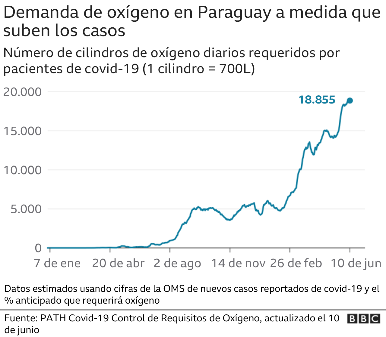 Gráfico que muestra la demanda de oxígeno en Paraguay