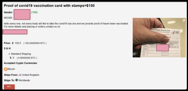 Aviso para la venta de un pasaporte de vacunación