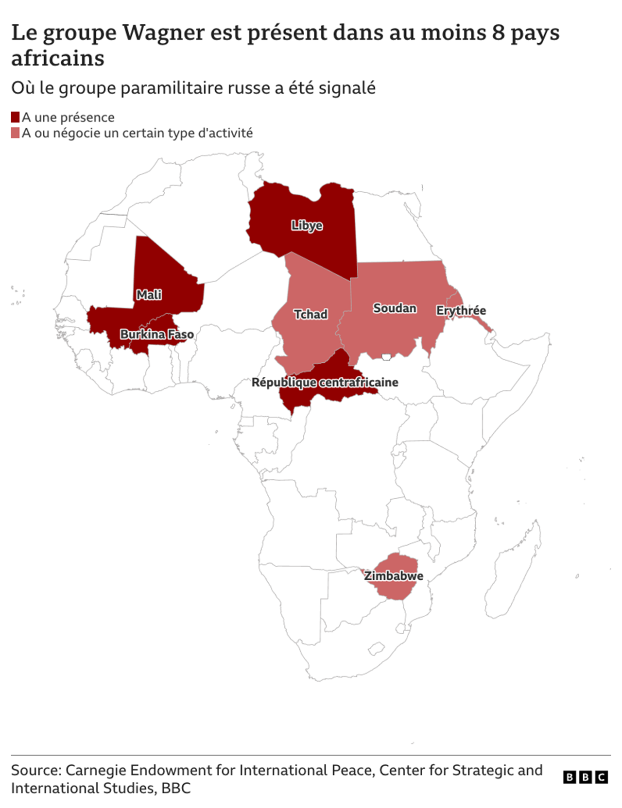 Carte de la présence de Wagner en Afrique