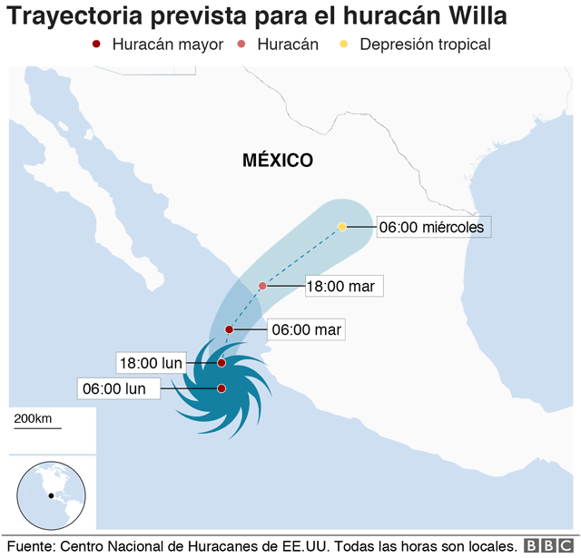 El huracán Willa avanza hacia la costa suroeste de México como