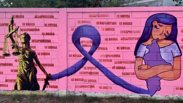 Mural de desaparecidas em Nuevo León
