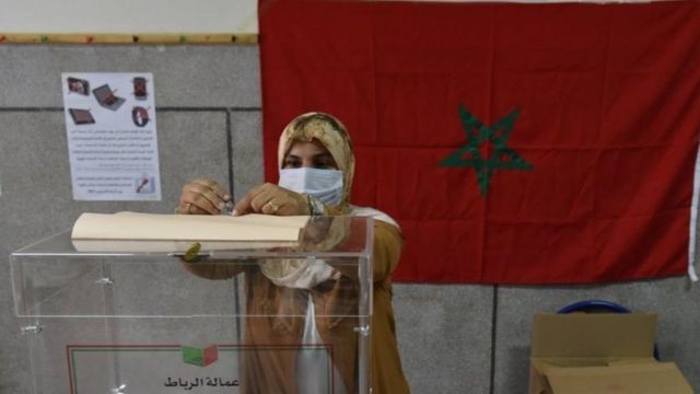 A woman votes during the 2021 election in Morocco