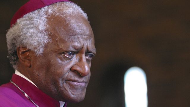 A tearful Archbishop Desmond Tutu during the TRC's last church service held on Pretoria, South Africa, on 21 March 2003.