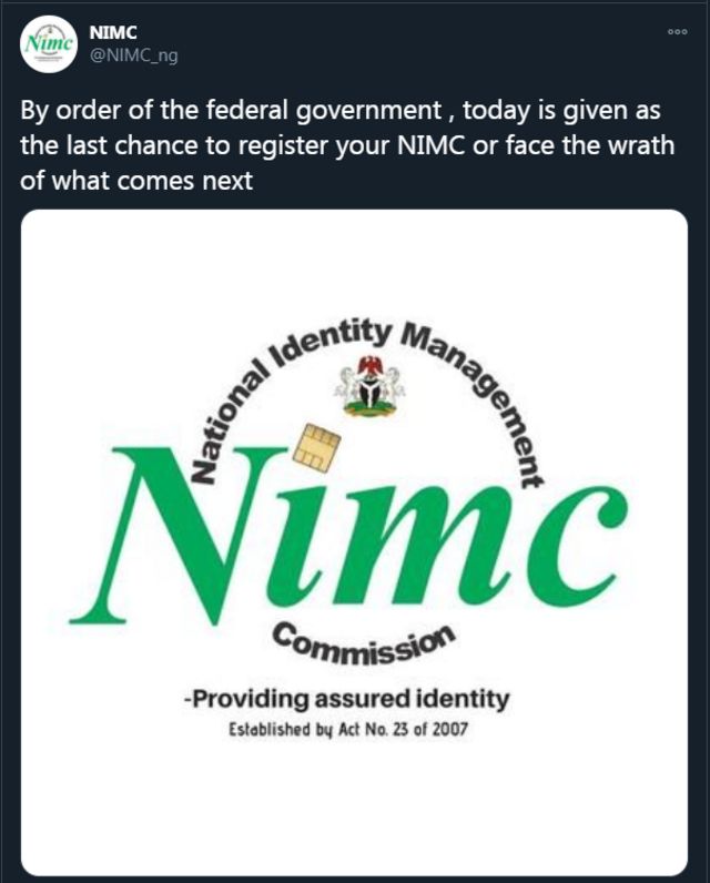 NIMC fake twitter handle