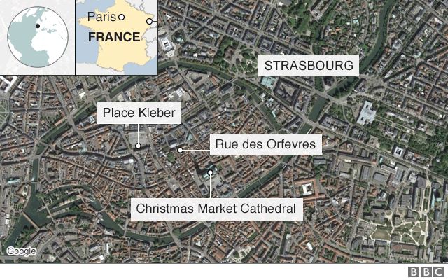 Map shows the location of Place Kléber in Strasbourg