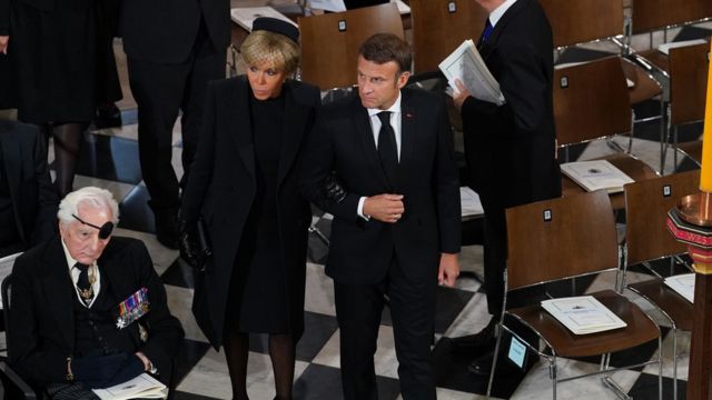 French President Macron with wife Brigitte at the Queen's funeral