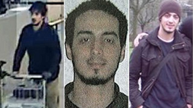 中央と右の写真がナジム・ラシュラウィ容疑者。左は、ザベンテム空港の防犯カメラ映像から。