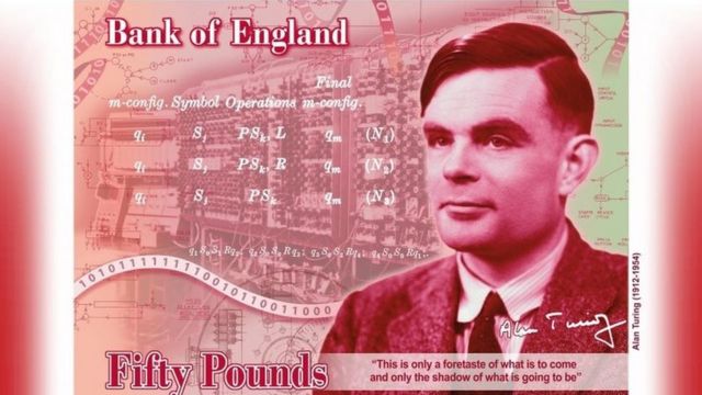被誉为人工智能之父的英国数学家和代码专家艾伦·图灵被选为新设计的50英镑纸币上的名人新面孔(photo:BBC)