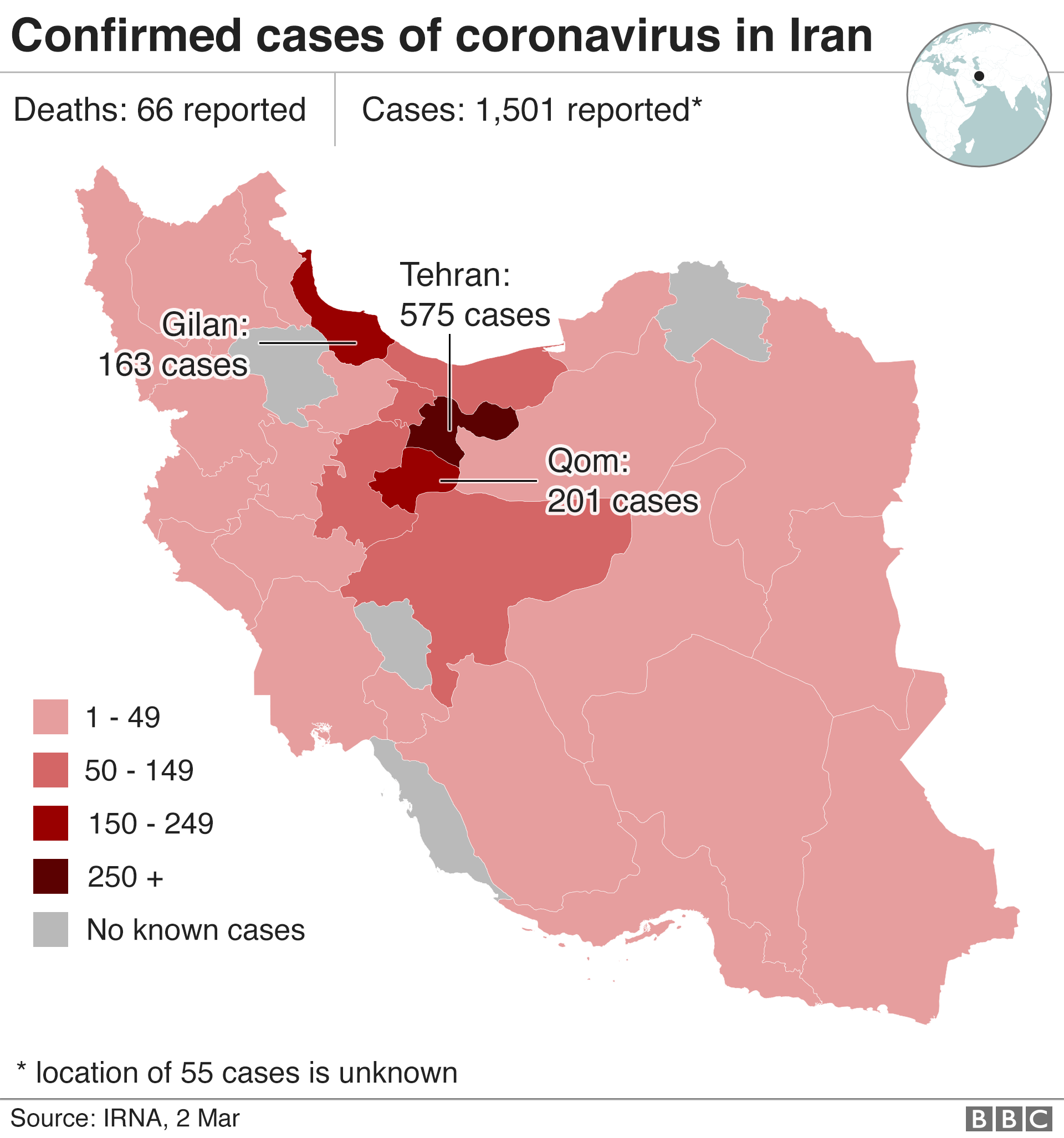 지도5: 이란의 코로나19 확진자수