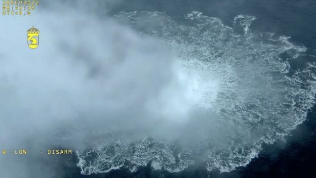 Sweden found traces of explosives confirming that the leaks in the Nord Stream gas pipelines were an act of sabotage 2 Aerial image of gas escaping from the surface of the Baltic Sea