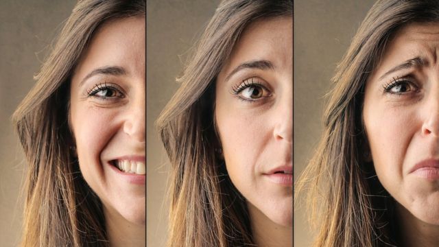 Mujer con distintas expresiones faciales.