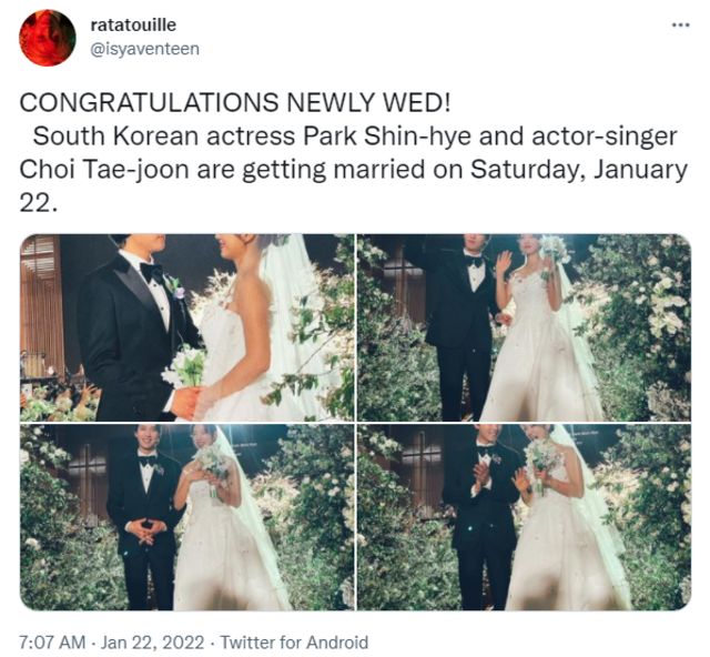 Park Shin-hye marries long-term boyfriend, actor Choi Tae-joon - The Korea  Times