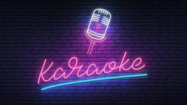 Bright ad that says karaoke