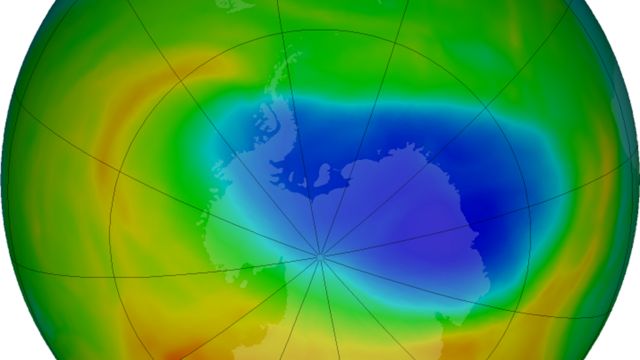 Ilustração mostra o buraco na camada de ozônio em outubro de 2019