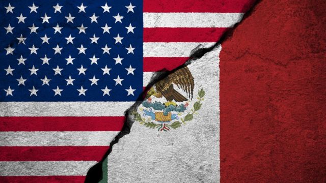 bandera de Estados Unidos y de México