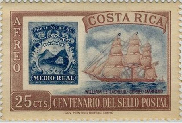Sello postal de Costa Rica conmemorando a William Le Lacheur