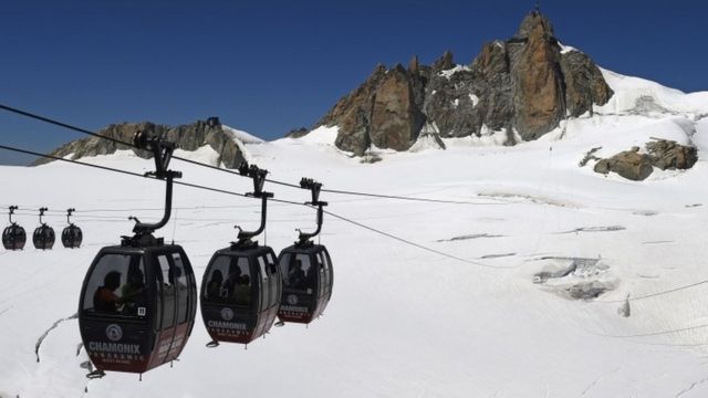 Foto de archivo del teleférico en Mont Blanc