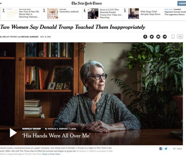 The New York Times entrevistó a dos mujeres que aseguran que Trump las agredió sexualmente.
