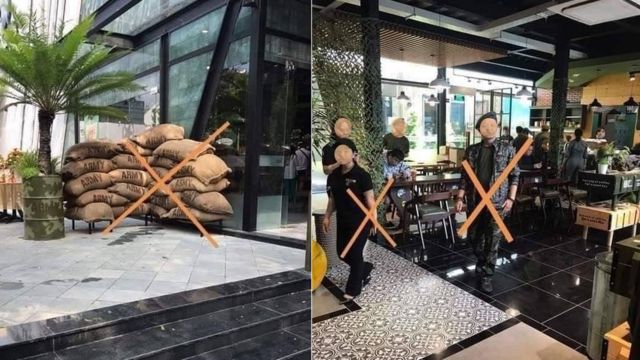 Những hình ảnh quán cà phê Army bị gạch chéo trên mạng xã hội