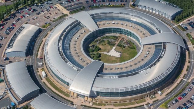 An aerial shot of GCHQ in Cheltenham, with its distinctive donut shape