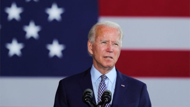 Democratic US presidential candidate Joe Biden speaks about the US economy during a campaign event