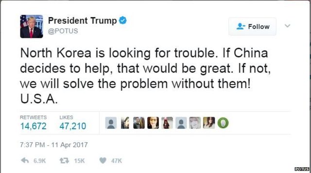 अमरीकी राष्ट्रपति डॉनल्ड ट्रंप का ट्वीट