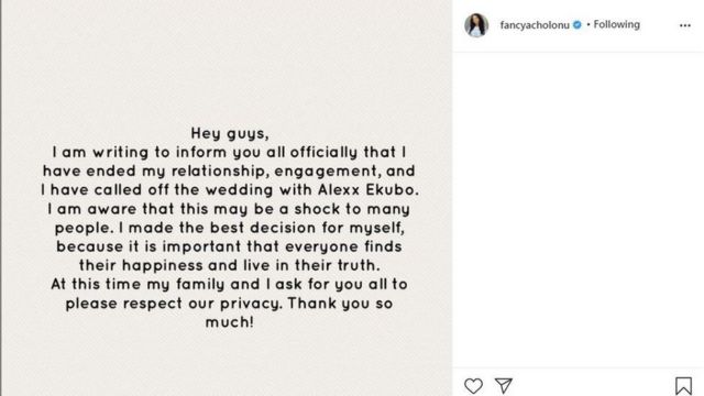 Alexx Ekubo breakup: Fancy Acholonu deletes Instagram post after canceled wedding and ends relationship with Nollywood actor