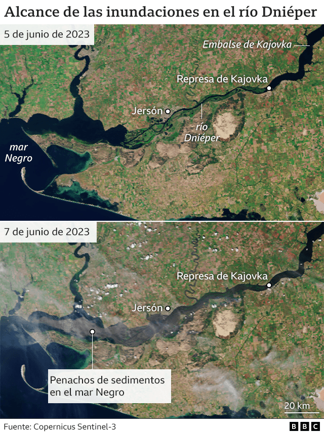 Imagen satelital del alcance de las inundaciones